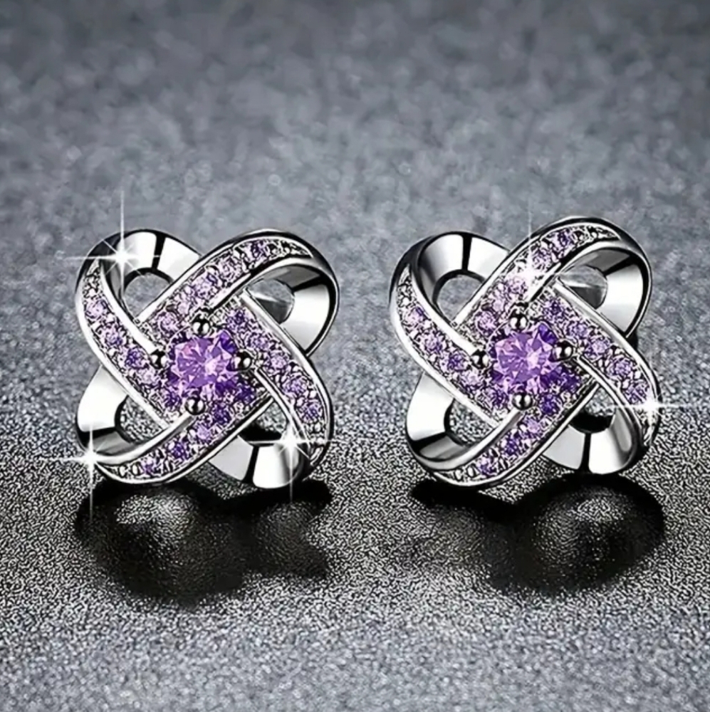 2/$35 Purple & Silver Eternity Star Stud Earrings. NWT.